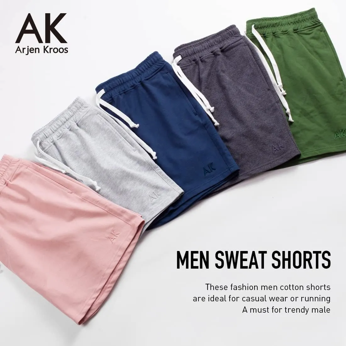 Arjen Kroos Men Sweat Cotton Shorts with Zipper Pockets 5 Inch Athletic Gym Stretch Workout Short