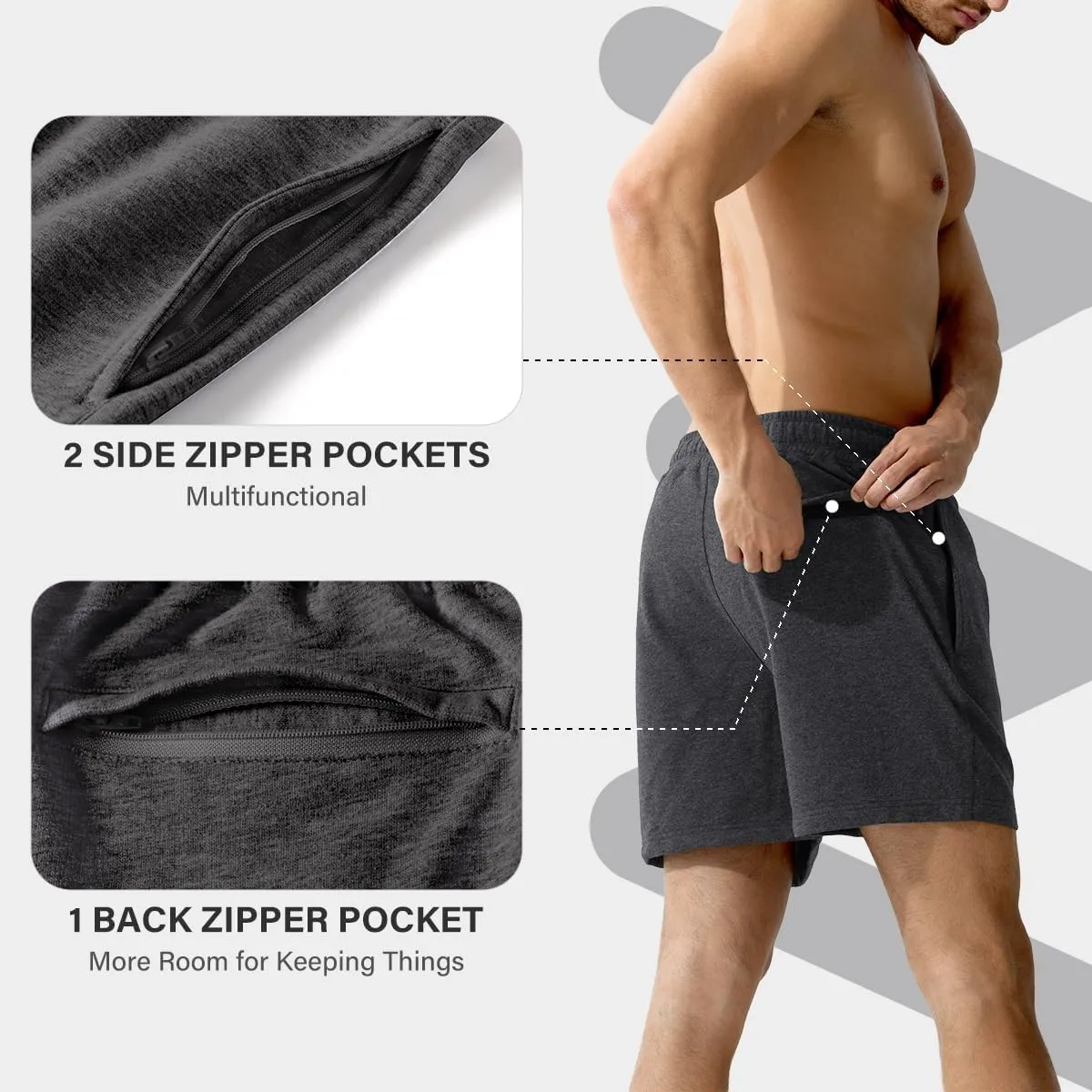 Arjen Kroos Men Sweat Cotton Shorts with Zipper Pockets 5 Inch Athletic Gym Stretch Workout Short