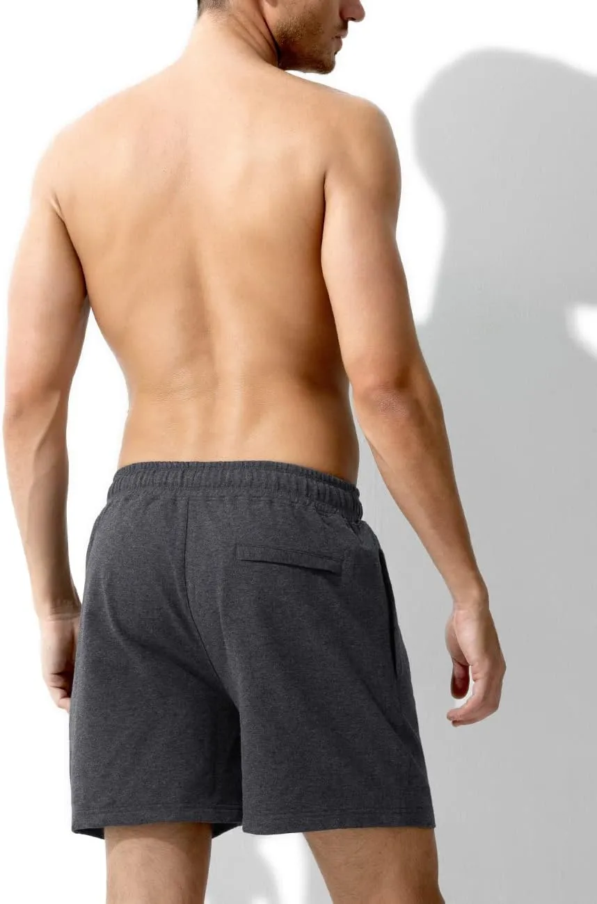 Arjen Kroos Men Sweat Cotton Shorts with Zipper Pockets 5 Inch Athletic Gym Stretch Workout Short
