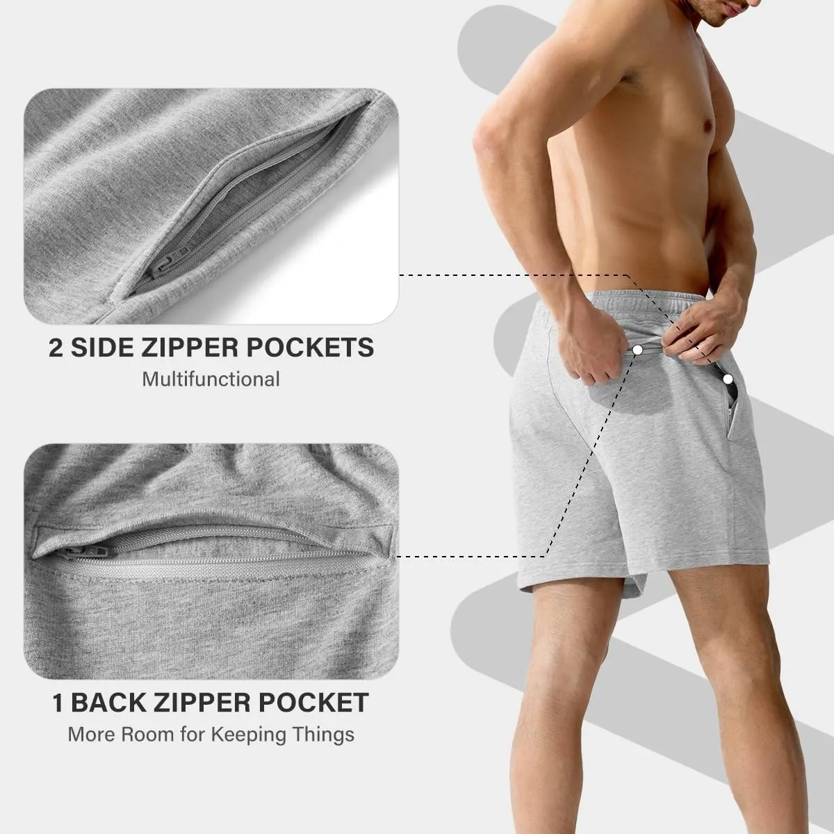 Arjen Kroos Men Sweat Cotton Shorts with Zipper Pockets 5 Inch Athletic Gym Stretch Workout Short