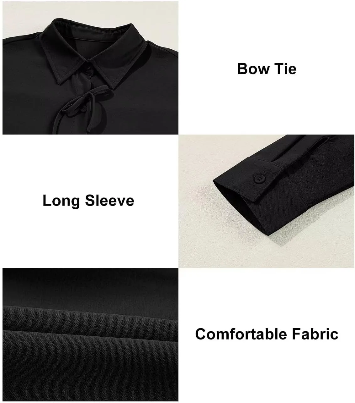 Astylish Womens V Neck Long Sleeve Blouse Button Down Solid Color Shirts Bow Tie Front Trendy Top