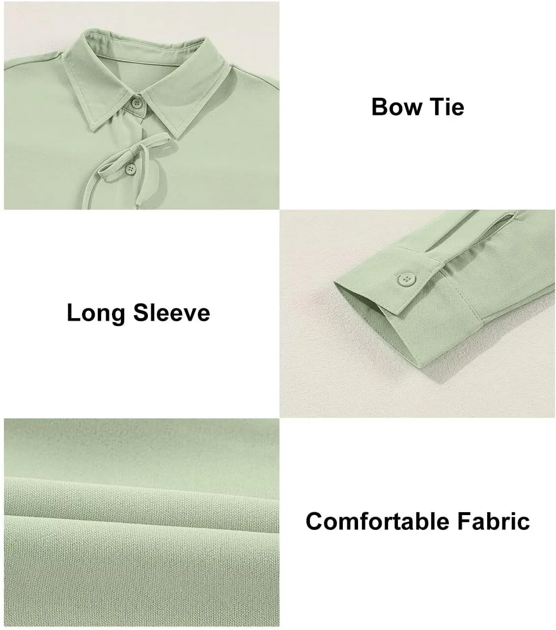 Astylish Womens V Neck Long Sleeve Blouse Button Down Solid Color Shirts Bow Tie Front Trendy Top