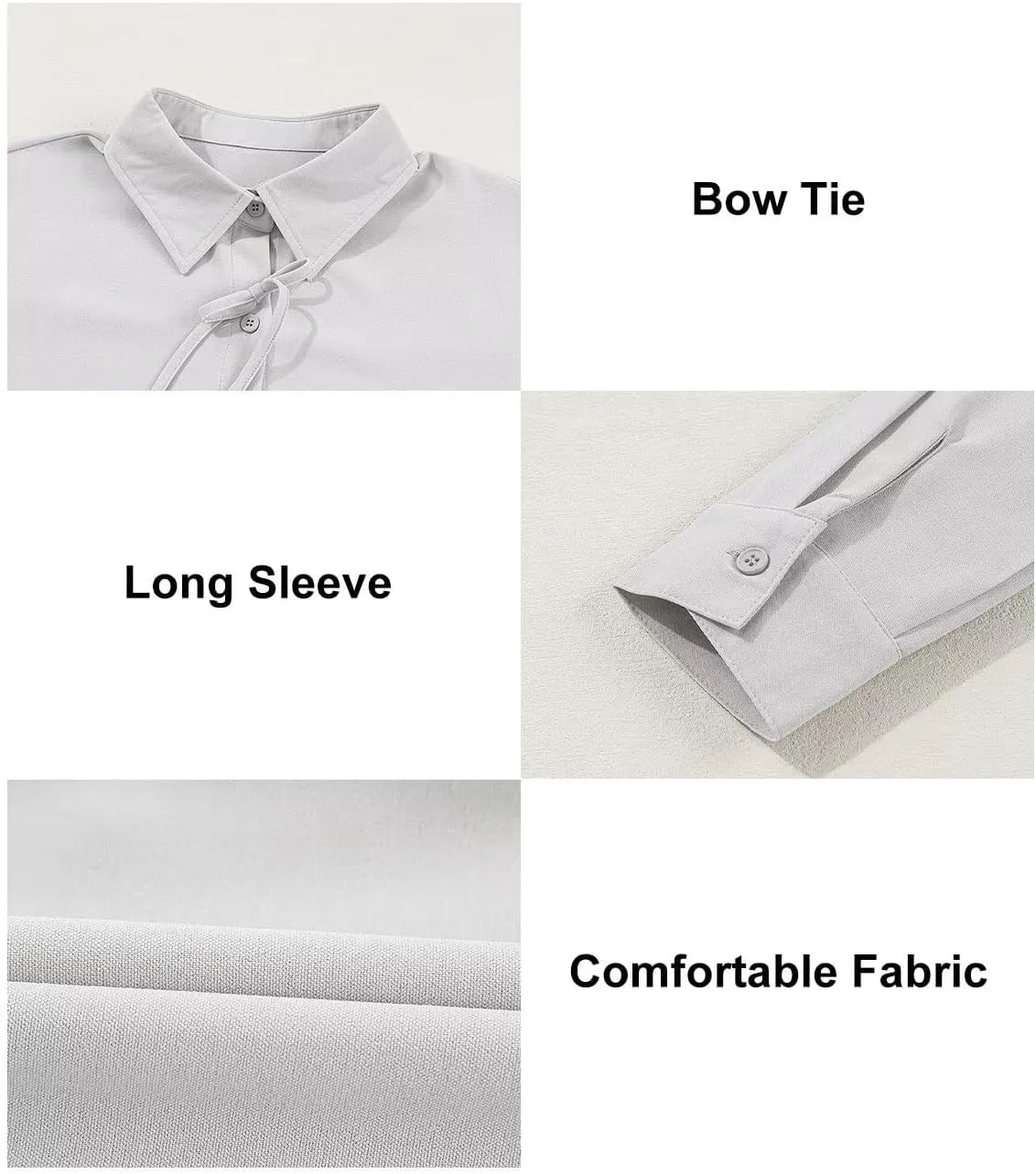 Astylish Womens V Neck Long Sleeve Blouse Button Down Solid Color Shirts Bow Tie Front Trendy Top