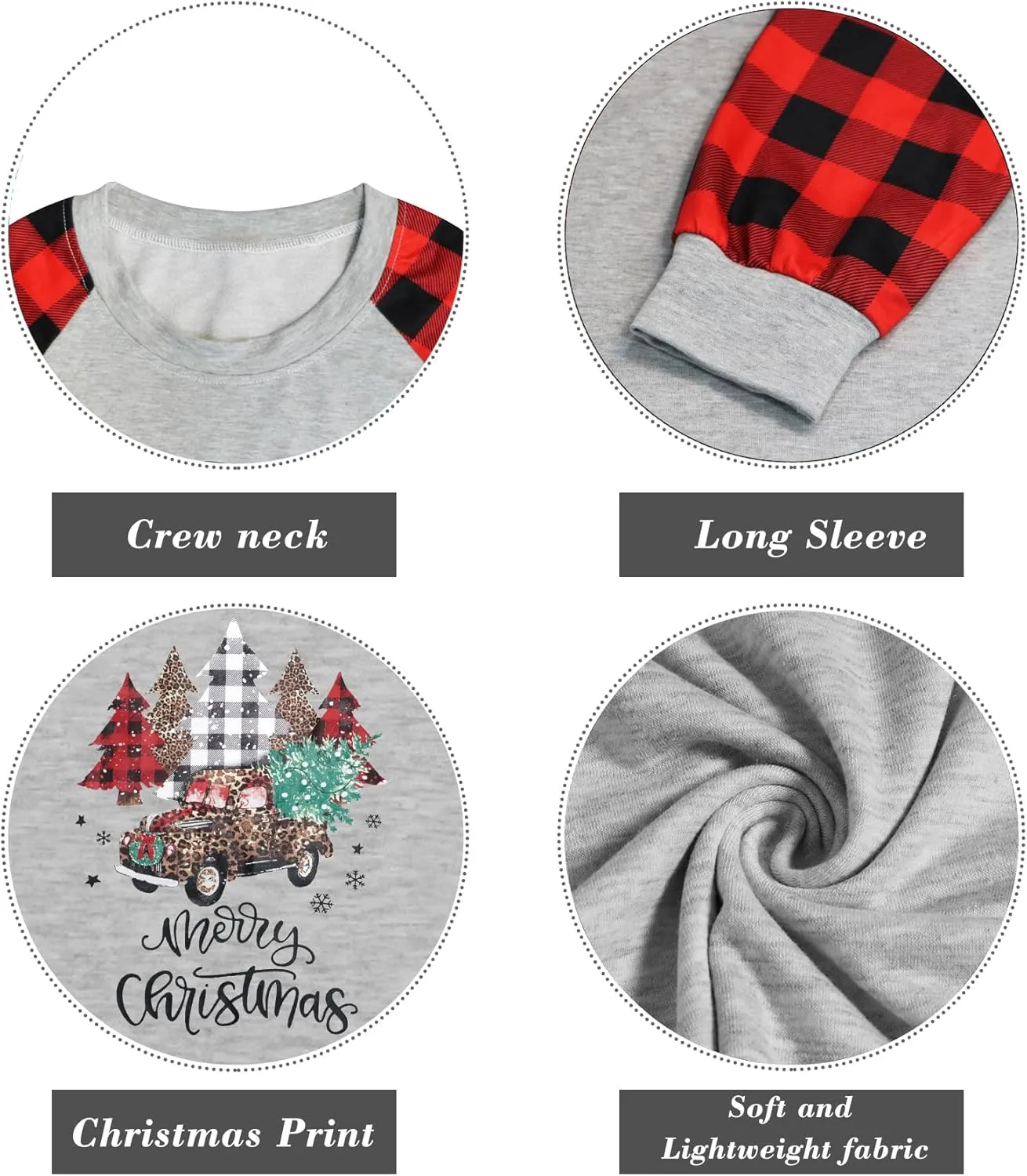 Binshre Merry Christmas Shirts for Women Christmas Tree Sweatshirts Funny Plaid Holiday T Shirt Snowflake Long Sleeve Tops