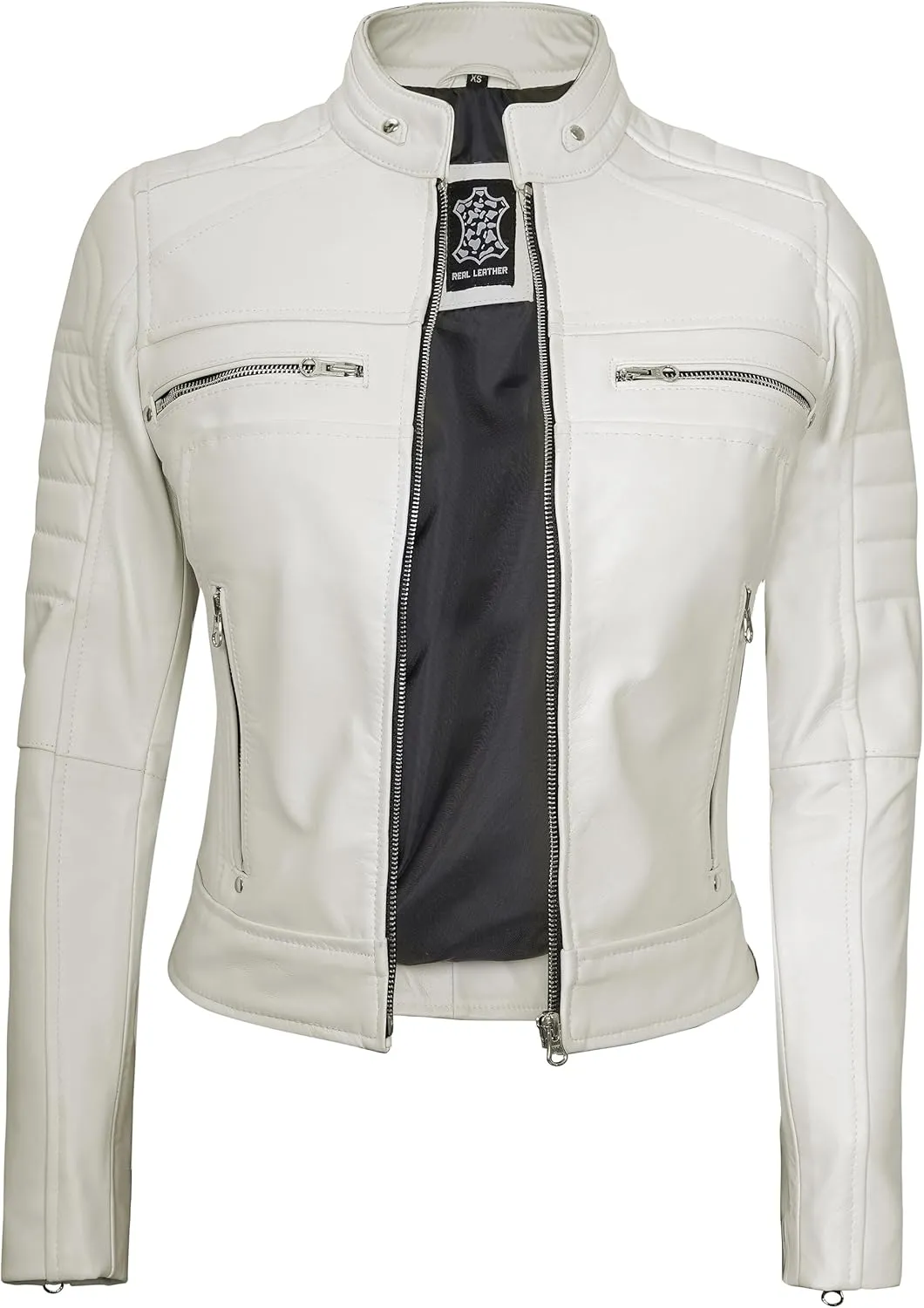 Blingsoul Cafe Racer Leather Jacket Womens - Real Lambskin Leather Jackets for Women