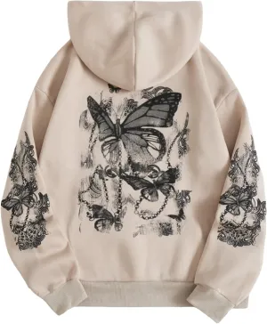 COZYEASE Women's Slogan Graphic Print Drawstring Hoodie Kangaroo Pocket Thermal Sweatshirt