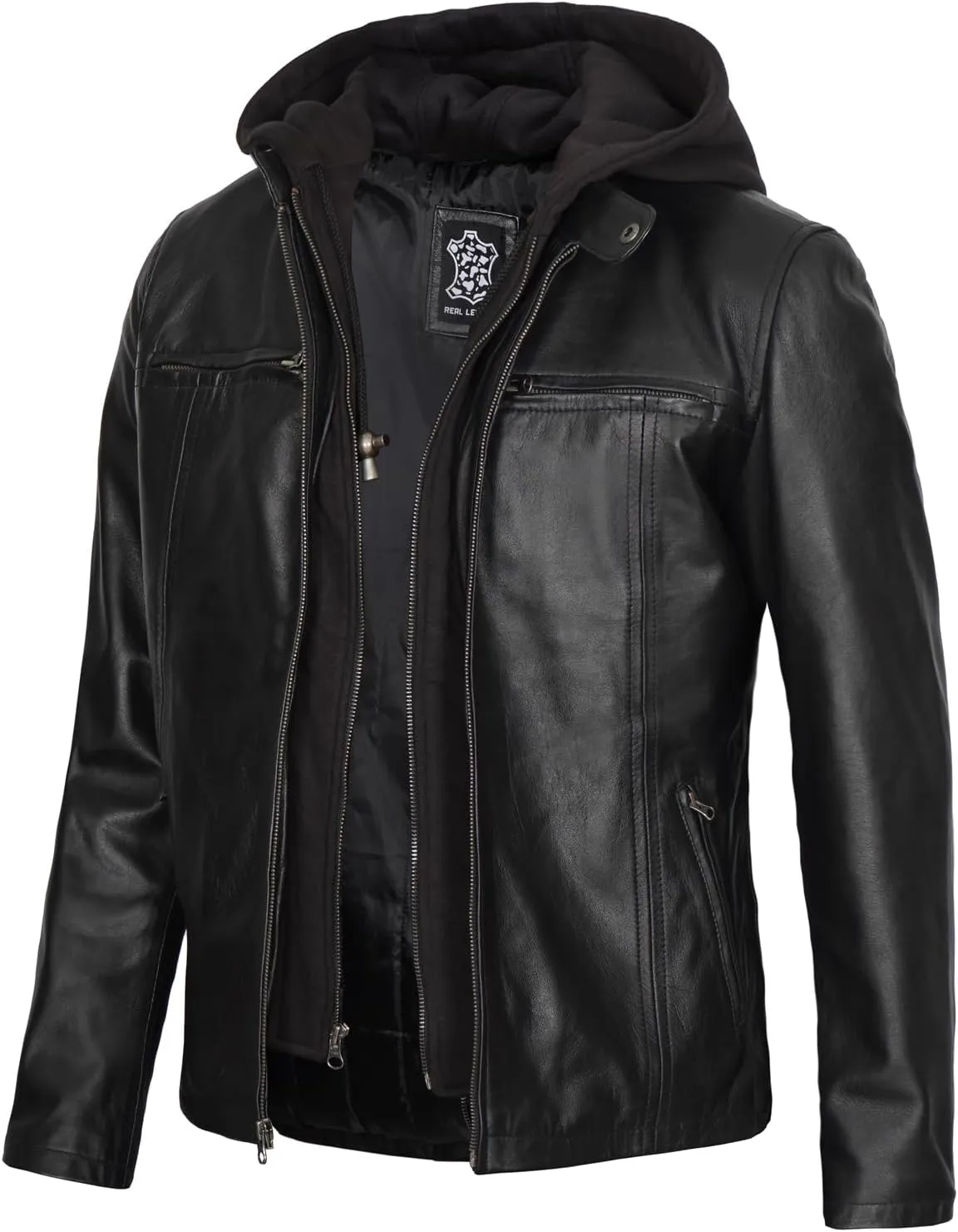 Decrum Hooded Leather Jacket Men - Stylish Leather Jackets for Men