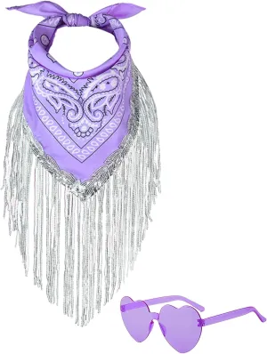 Fringe Rhinestone Bandana with Heart Sunglasses, Disco Cowgirl Bachelorette