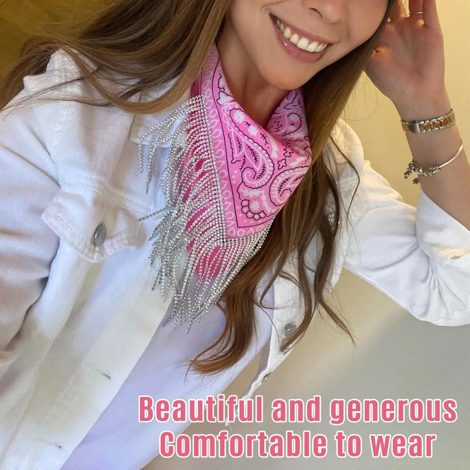 Fringe Rhinestone Bandana with Heart Sunglasses, Disco Cowgirl Boy Paisley Pattern Face Mask Square Scarf Headwear