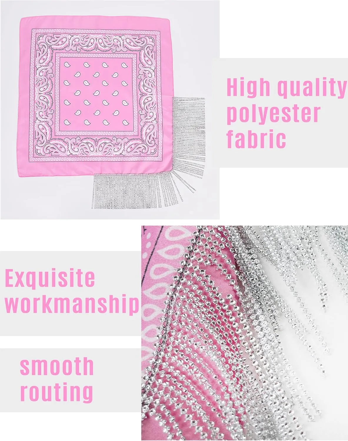 Fringe Rhinestone Bandana with Heart Sunglasses, Disco Cowgirl Boy Paisley Pattern Face Mask Square Scarf Headwear