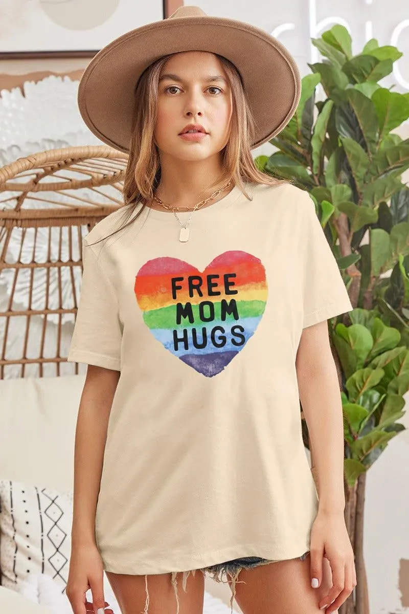 Gay Pride Shirt Women Free Mom Hugs T-Shirt Rainbow Heart Shirt LGBTQ Pride Shirt Rainbow Flag Tee Proud Ally Shirts