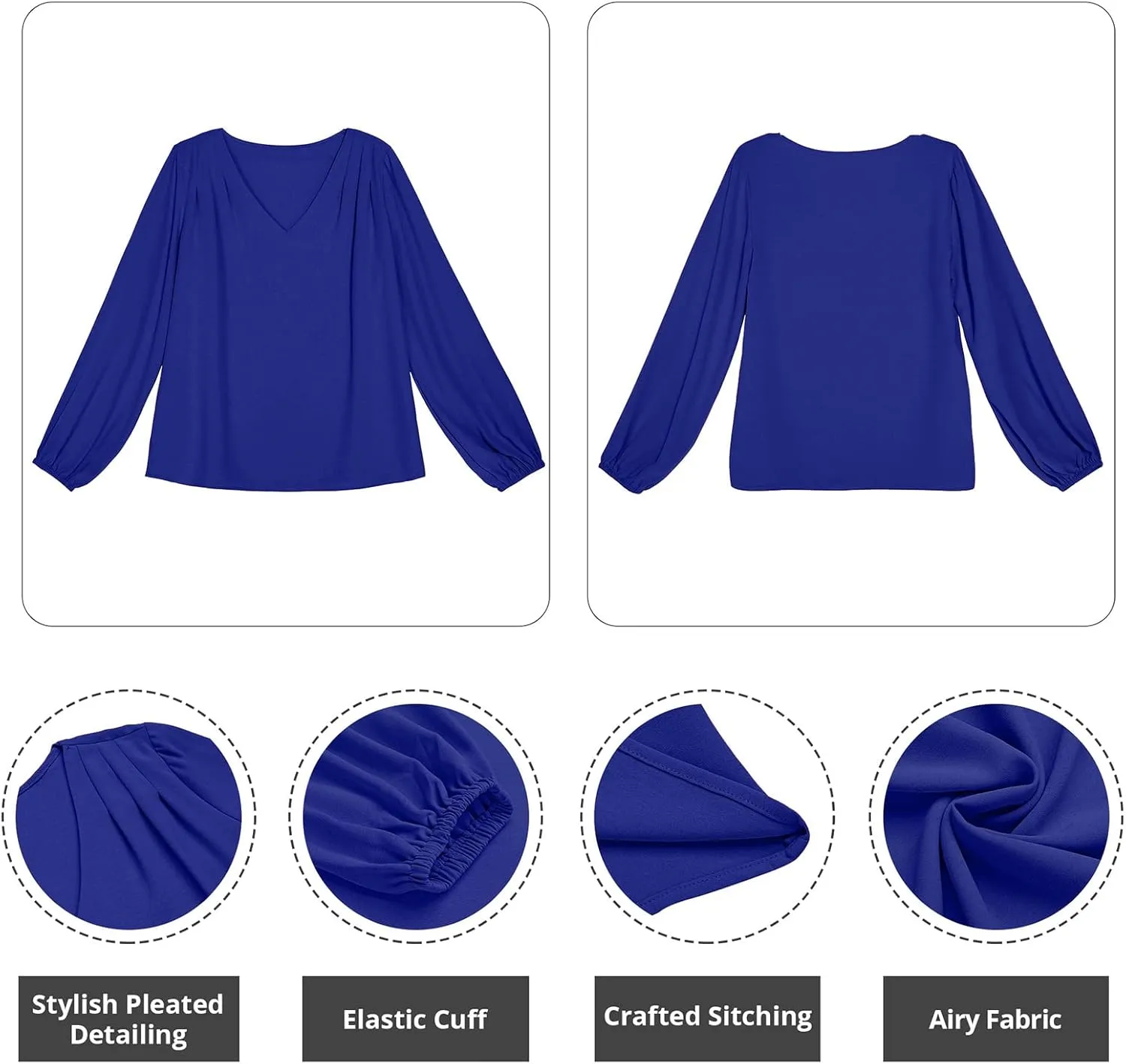 GRAPENT Womens Business Causal Tops for Women Ladies Work Blouses Dressy Long Sleeve Pleated V Neck