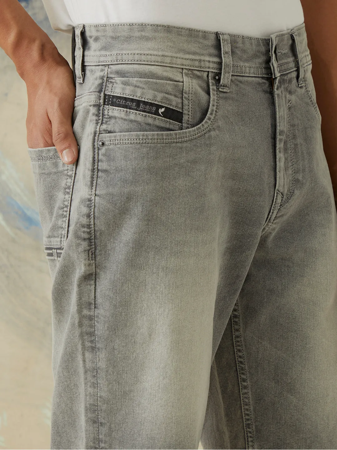Grey Plain Denim Stretch Shorts