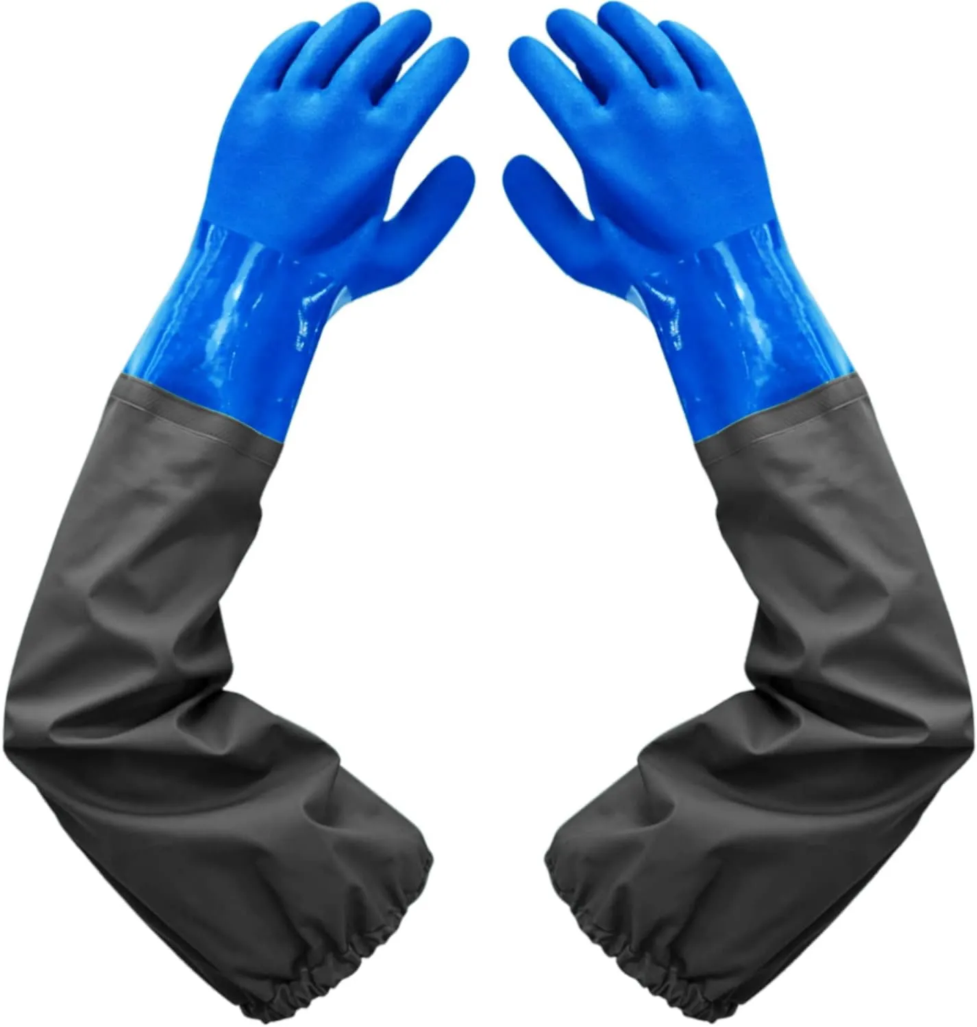 Haiou PVC Chemical Resistant, Long Rubber, Heavy Duty Waterproof Gloves for Chemical and Acid Work, 25 inches, Large-(Blue)