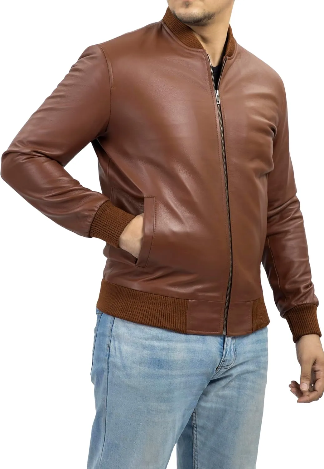 Jild Varsity Style Leather Bomber Jacket Men - Genuine Lambskin Men's Casual Fashion Classic MA-1 Leather Jacket
