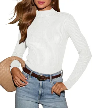 Lacozy Mock Turtle Necks Tops for Women Long Sleeve Ribbed Knit Sweater Slim Fit Basic Layer Shirts 2025 Fashion Spring Top