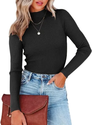 Lacozy Mock Turtle Necks Tops for Women Long Sleeve Ribbed Knit Sweater Slim Fit Basic Layer Shirts 2025 Fashion Spring Top