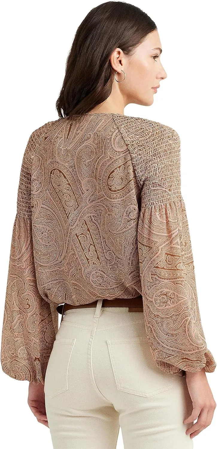 Lauren Ralph Lauren Women's Paisley Georgette Tie-Neck Blouse