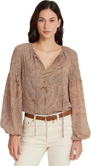 Lauren Ralph Lauren Women's Paisley Georgette Tie-Neck Blouse