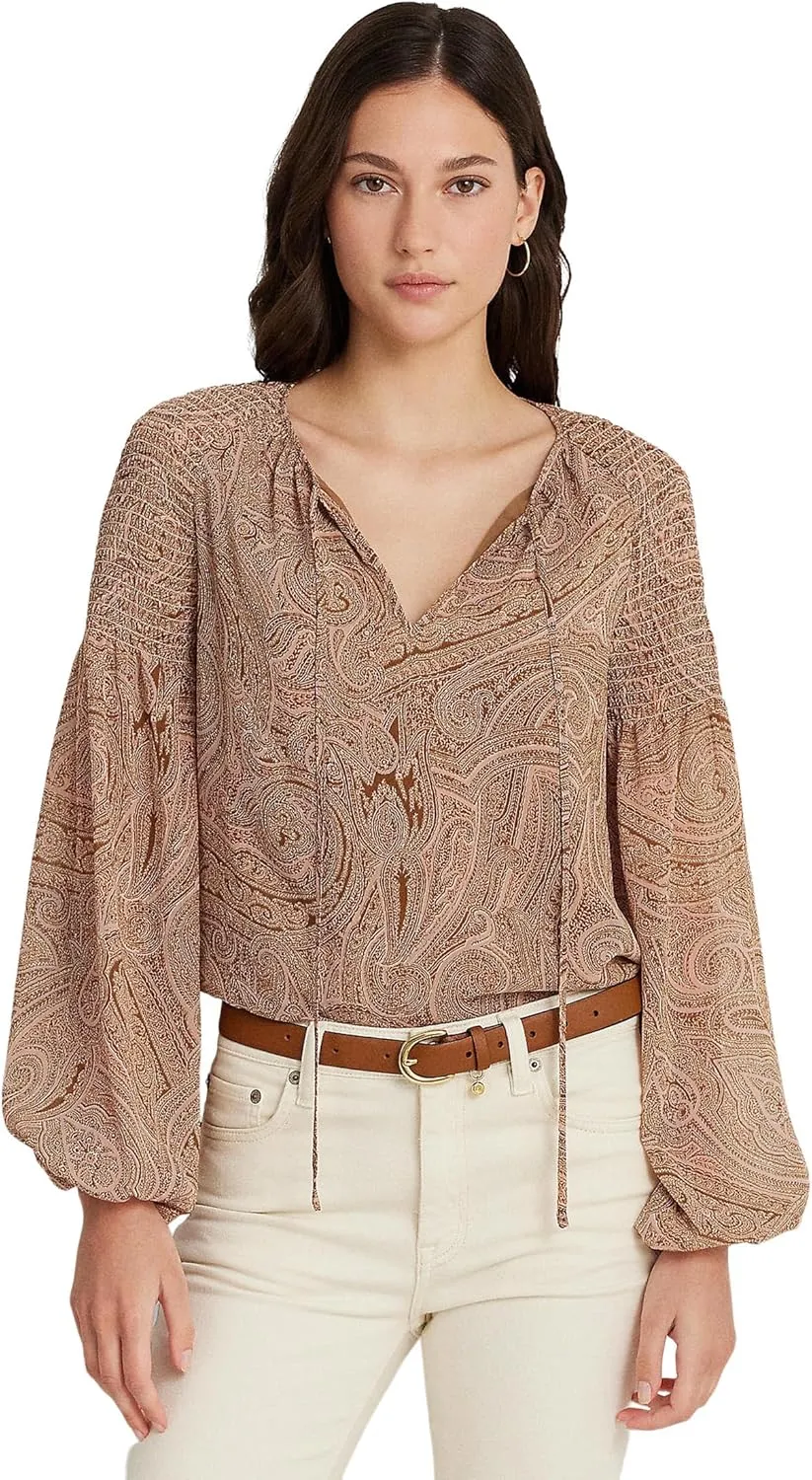 Lauren Ralph Lauren Women's Paisley Georgette Tie-Neck Blouse