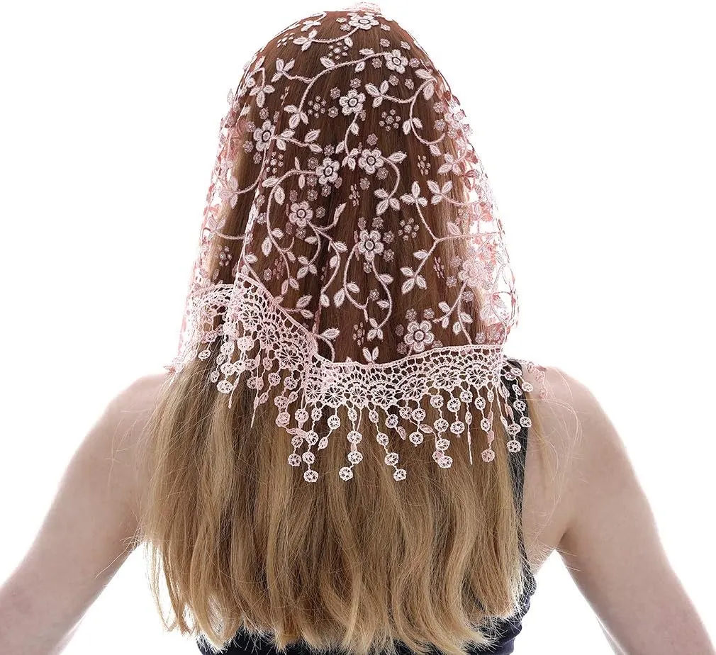 LMVERNA Triangle Lace Mantilla Veil Tulle Scarf Covering Church Veil for Mass Wedding Bridesmaids