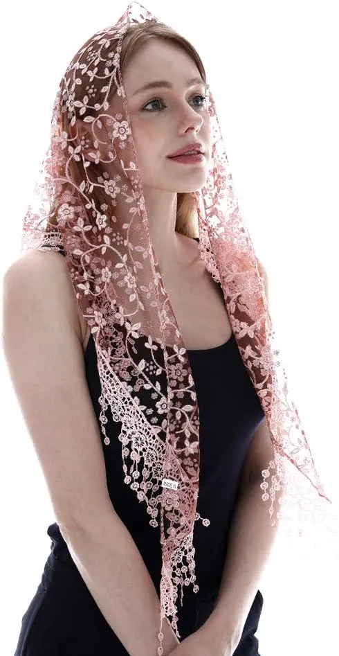 LMVERNA Triangle Lace Mantilla Veil Tulle Scarf Covering Church Veil for Mass Wedding Bridesmaids