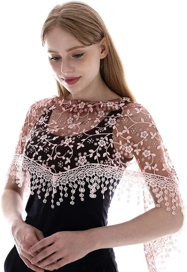 LMVERNA Triangle Lace Mantilla Veil Tulle Scarf Covering Church Veil for Mass Wedding Bridesmaids
