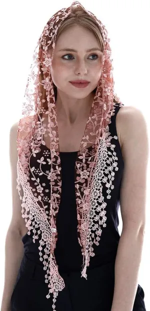 LMVERNA Triangle Lace Mantilla Veil Tulle Scarf Covering Church Veil for Mass Wedding Bridesmaids