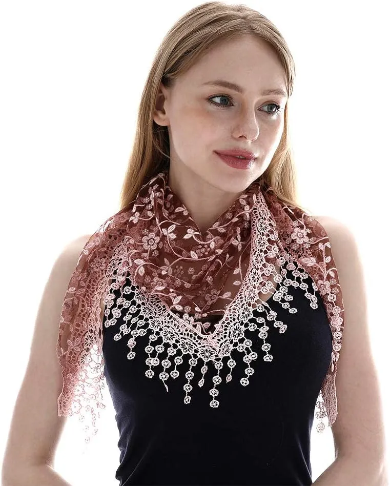 LMVERNA Triangle Lace Mantilla Veil Tulle Scarf Covering Church Veil for Mass Wedding Bridesmaids