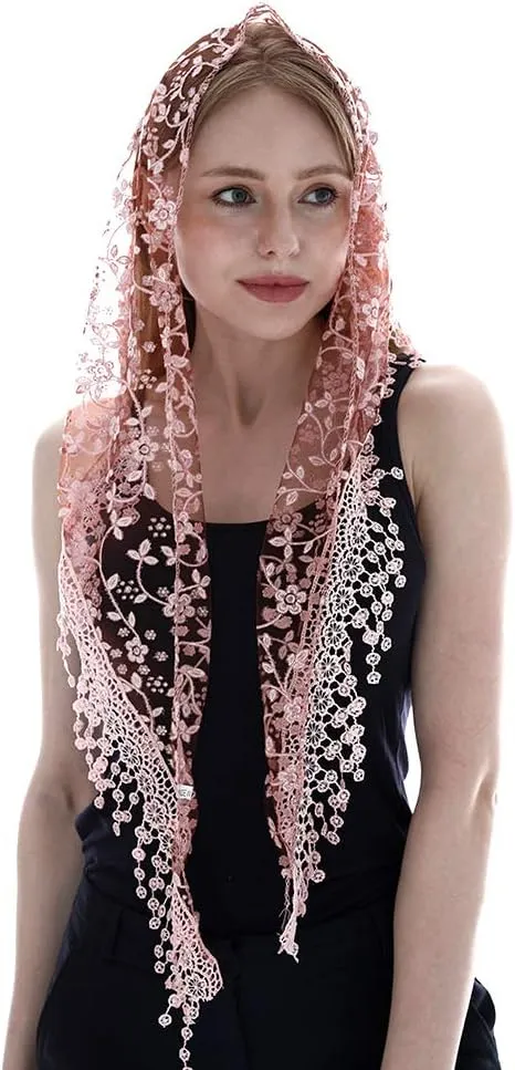 LMVERNA Triangle Lace Mantilla Veil Tulle Scarf Covering Church Veil for Mass Wedding Bridesmaids