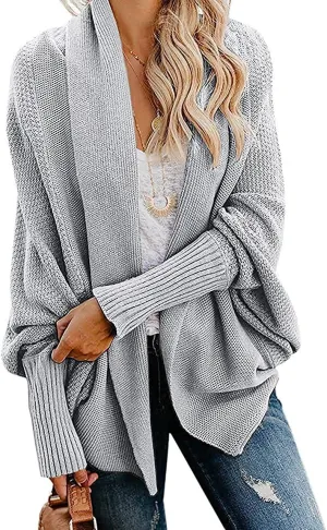 Mafulus Women's Cardigan Sweaters Oversized Chunky Knit Kimono Slouchy Wrap Batwing Open Front Outwear Coat
