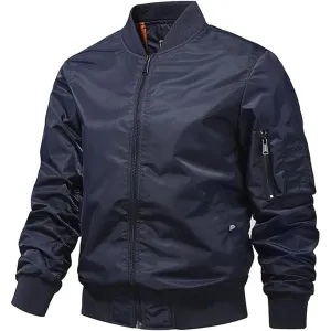 Maiyifu-GJ Men's Lightweight Flight Jacket Zipper Military Windbreaker Sportswear Spring Fall Softshell Bomber Coat Outwear (Dark BlueA1,5X-Large)
