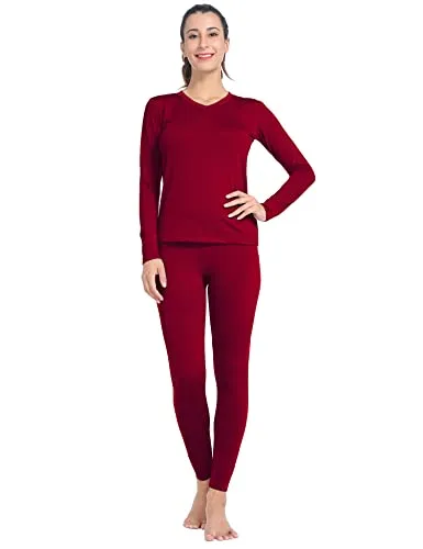MANCYFIT Womens Thermal Underwear Long Johns Set with Fleece Lined Ultra Soft V Neck