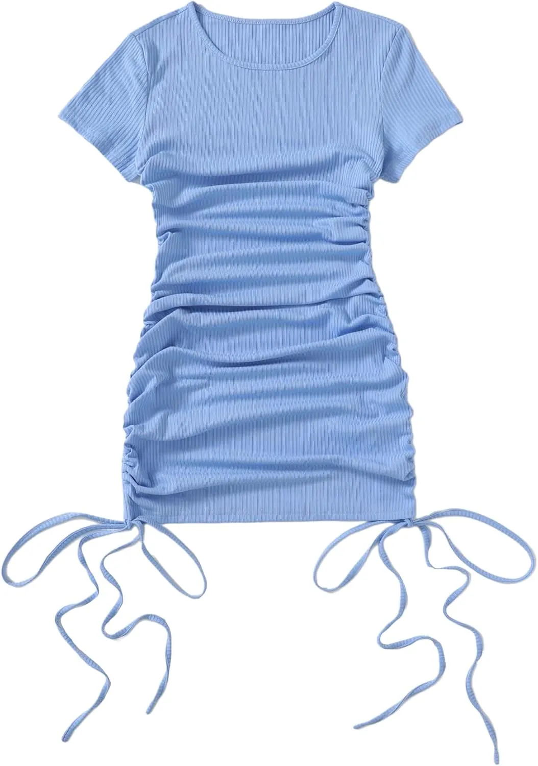 Milumia Women's Casual Rib Knit Short Sleeve Drawstring Ruched Bodycon Mini T Shirt Dress
