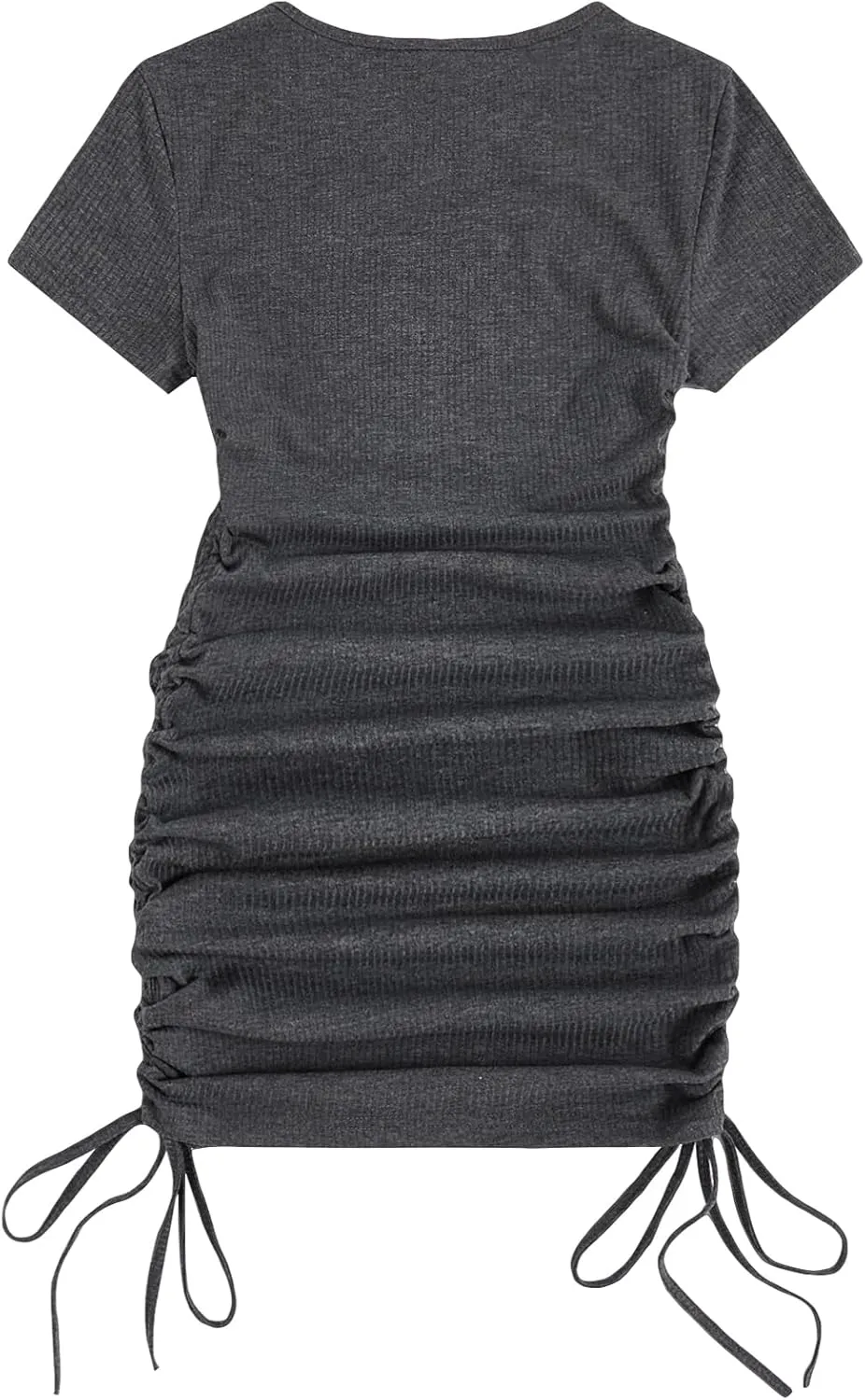 Milumia Women's Casual Rib Knit Short Sleeve Drawstring Ruched Bodycon Mini T Shirt Dress