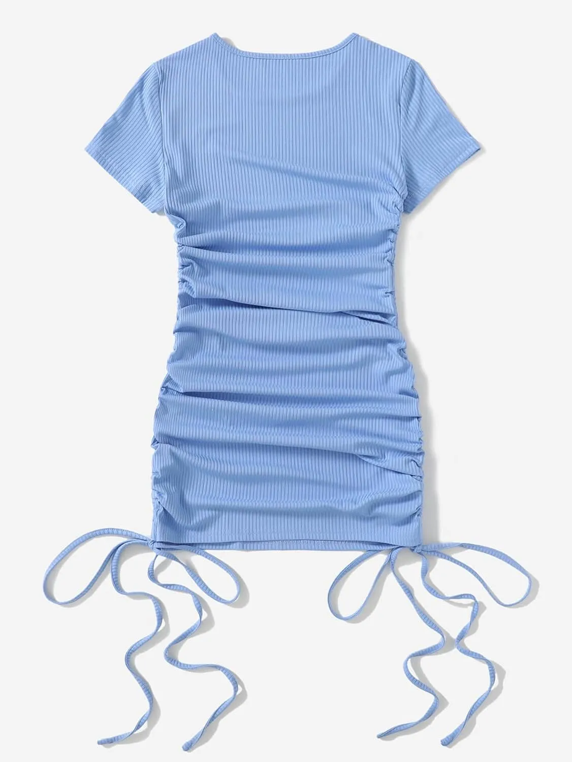 Milumia Women's Casual Rib Knit Short Sleeve Drawstring Ruched Bodycon Mini T Shirt Dress