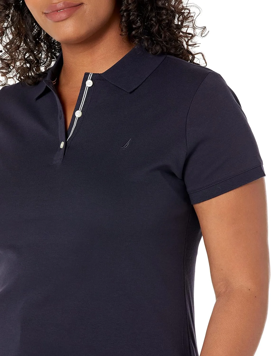 Nautica Women's 3-Button Short Sleeve Breathable 100% Cotton Polo Shirt