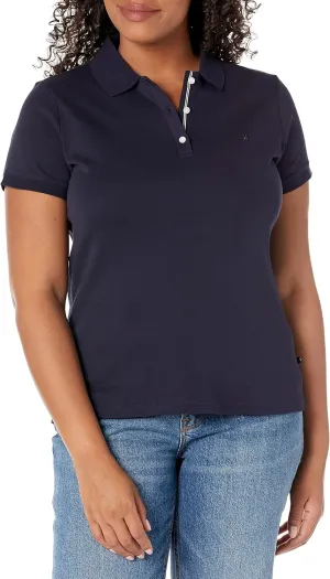 Nautica Women's 3-Button Short Sleeve Breathable 100% Cotton Polo Shirt