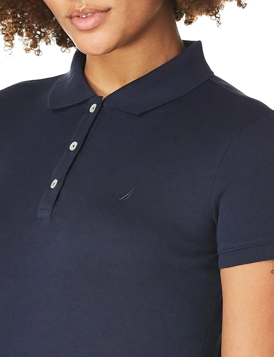 Nautica Women's 3-Button Short Sleeve Breathable 100% Cotton Polo Shirt
