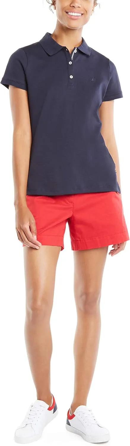 Nautica Women's 3-Button Short Sleeve Breathable 100% Cotton Polo Shirt