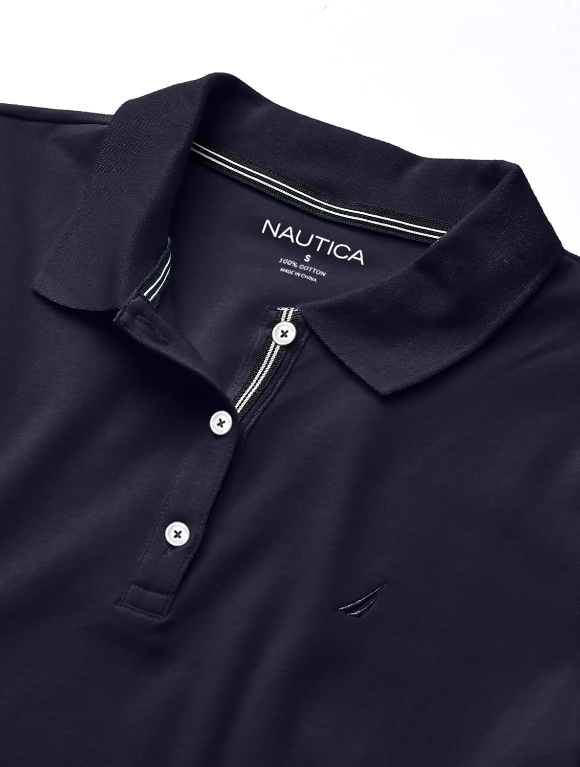 Nautica Women's 3-Button Short Sleeve Breathable 100% Cotton Polo Shirt
