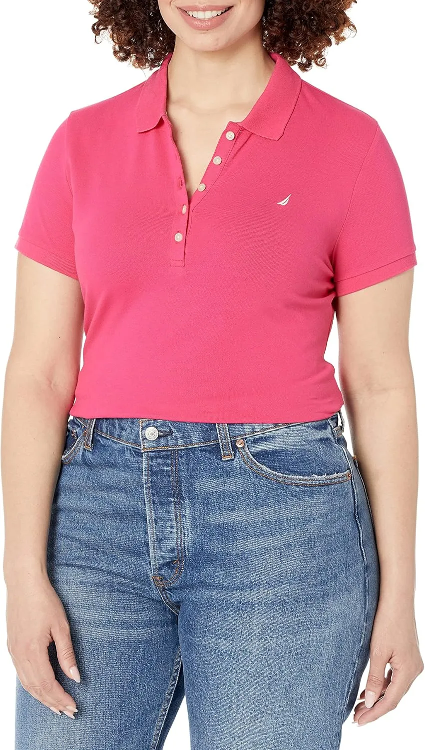 Nautica Women's 5-Button Short Sleeve Cotton Polo Shirt