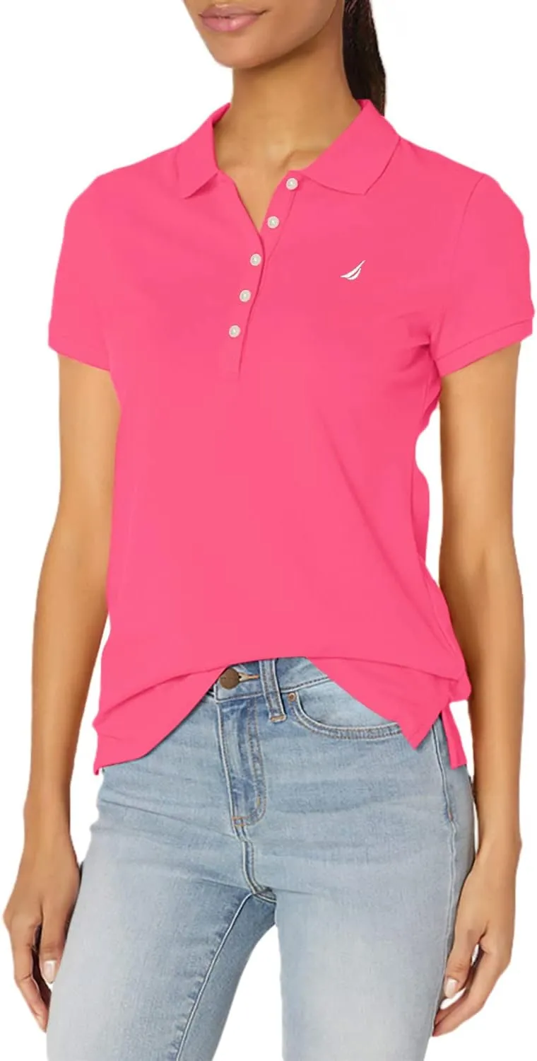 Nautica Women's 5-Button Short Sleeve Cotton Polo Shirt