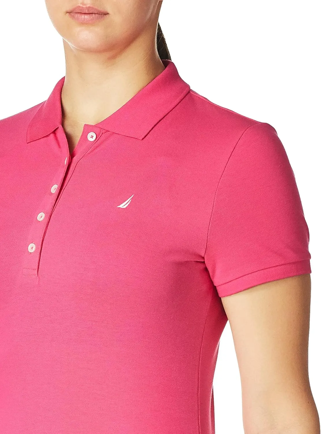 Nautica Women's 5-Button Short Sleeve Cotton Polo Shirt