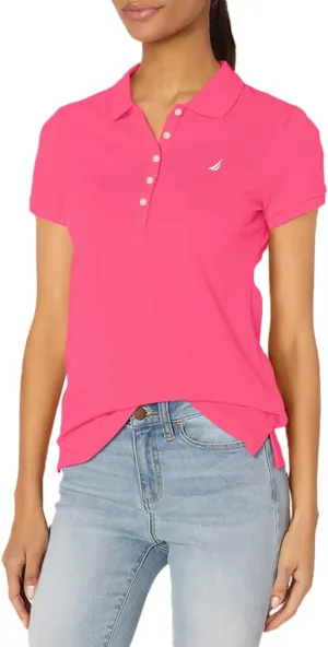 Nautica Women's 5-Button Short Sleeve Cotton Polo Shirt