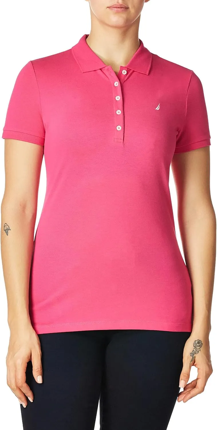 Nautica Women's 5-Button Short Sleeve Cotton Polo Shirt