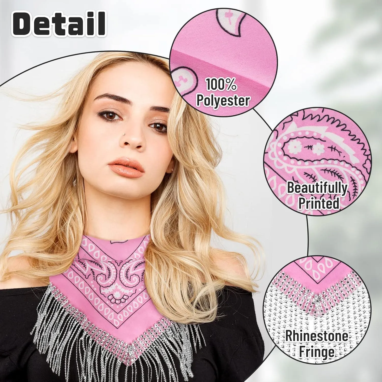 OYANIMO Disco Fringed Bandana 2 Pcs Cowgirl Bachelorette Bandanas Sparkly Rhinestone Fringe Bandanas for Women Men Western