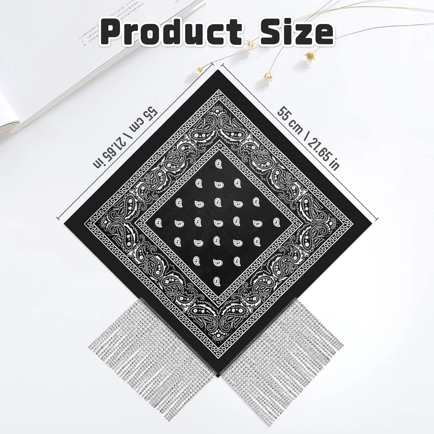 OYANIMO Disco Fringed Bandana 2 Pcs Cowgirl Bachelorette Bandanas Sparkly Rhinestone Fringe Bandanas for Women Men Western
