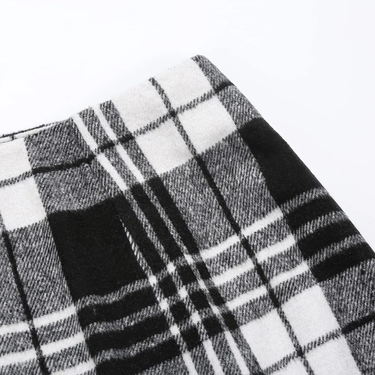 Plaid Mini Skirts for Womens High Waisted Fall Winter Wool Bodycon Pencil Skirts with Slit