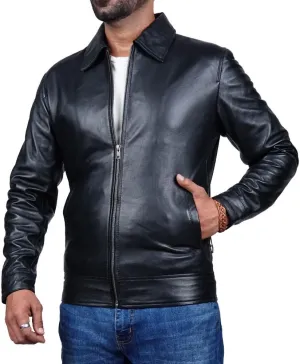 Polo Collar Premium Leather Jacket Men Old School Classic Style Everyday Wear Lambskin Mens Leather Jacket